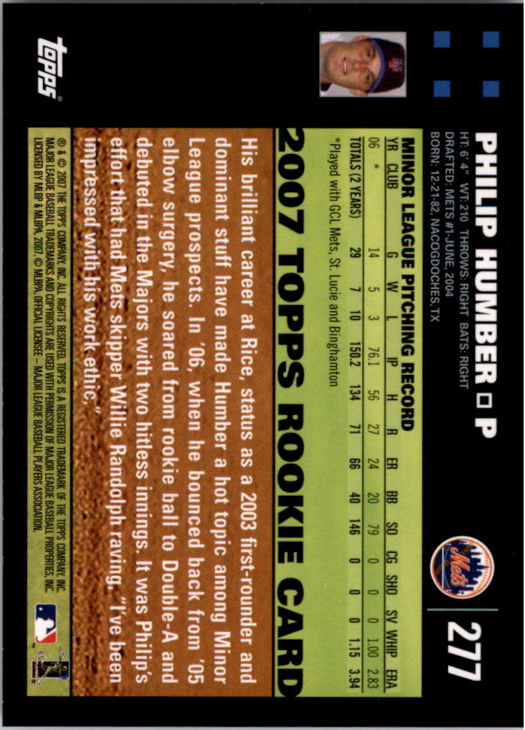 2007 Topps #277 Philip Humber (RC) back image