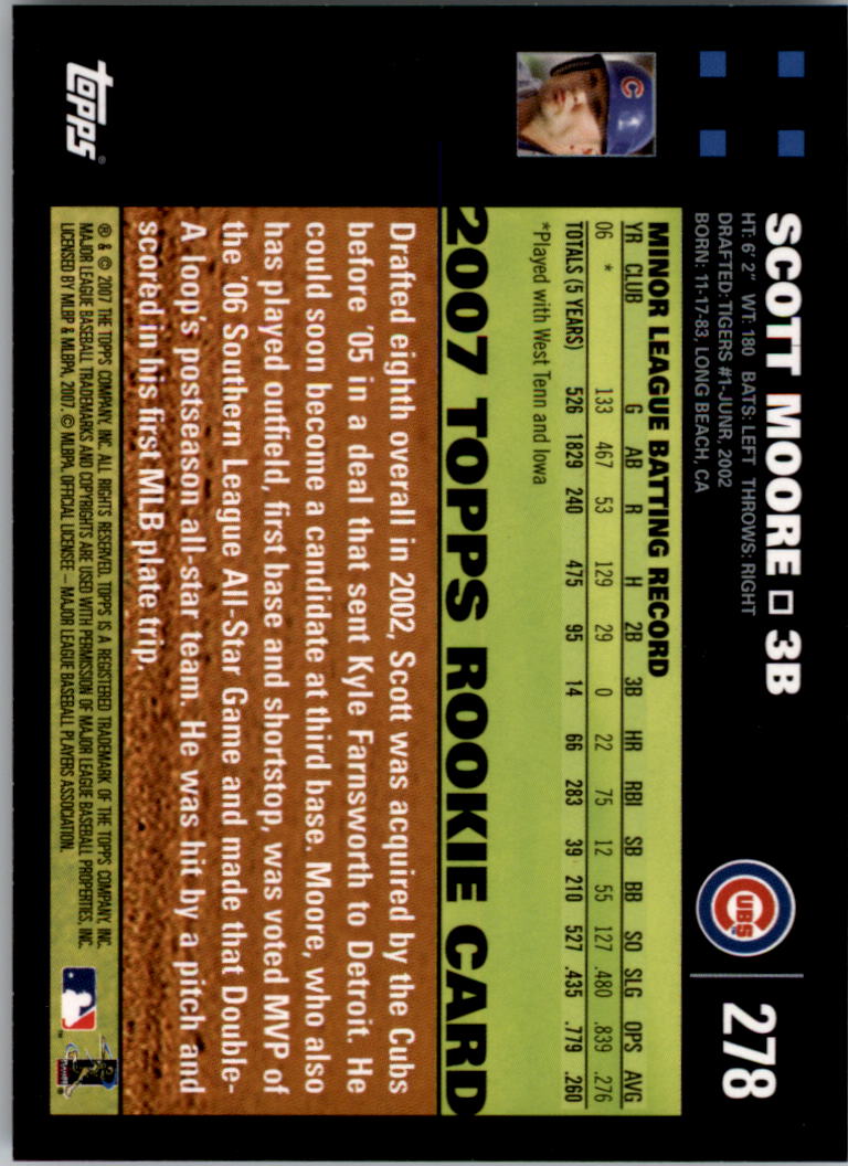 2007 Topps #278 Scott Moore (RC) back image