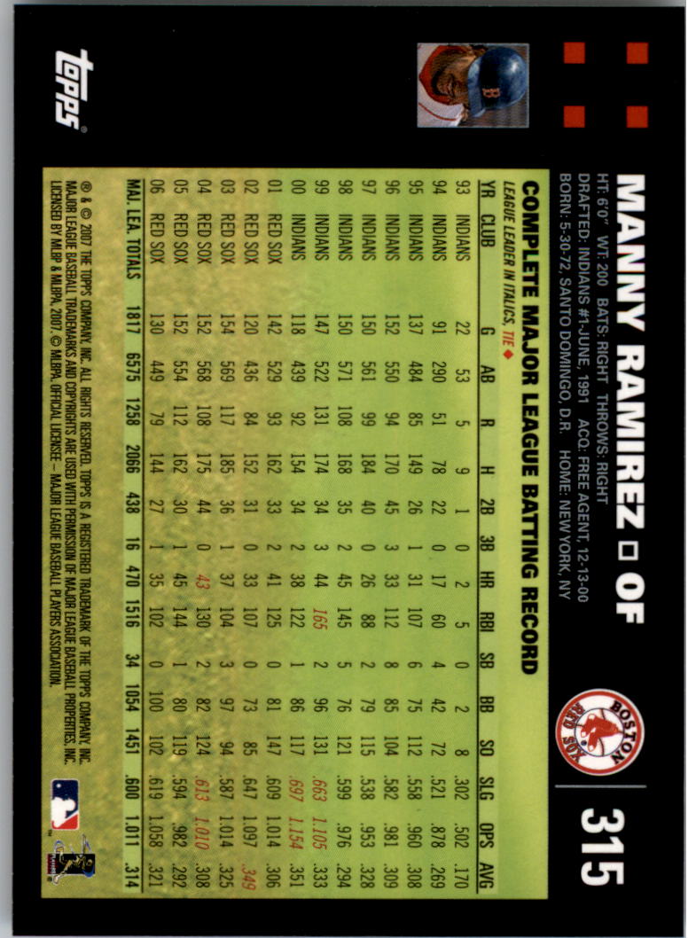 2007 Topps # 315 NM/M Manny Ramirez Baseball Card