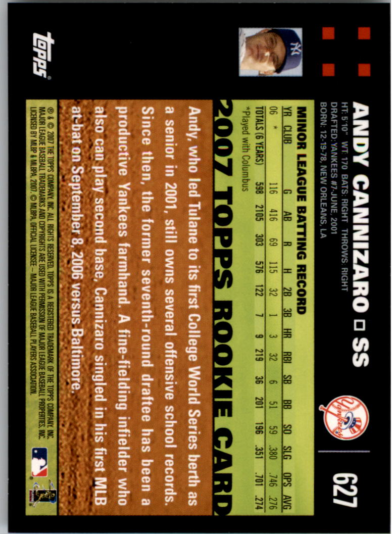 2007 Topps #627 Andy Cannizaro RC back image