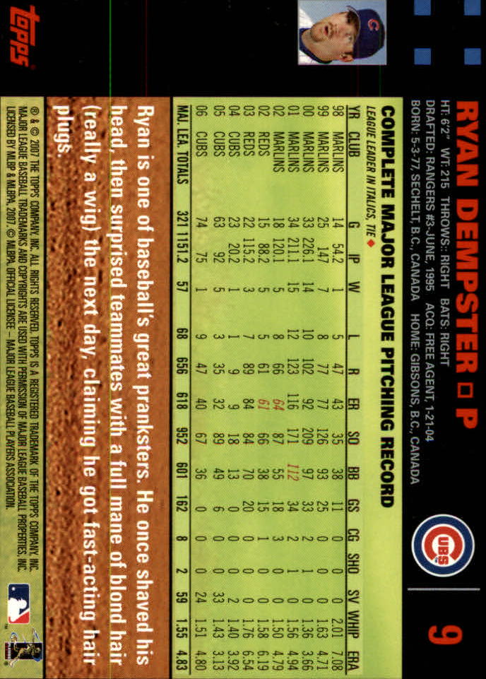 2007 Topps Red Back #9 Ryan Dempster back image