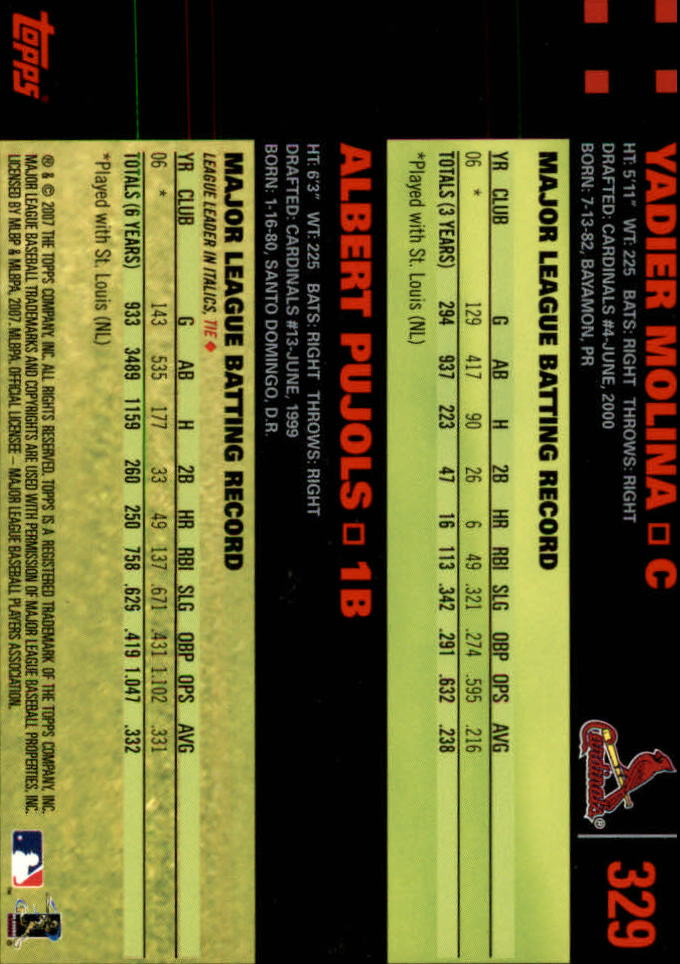 2007 Topps Red Back #329 Y.Molina/A.Pujols CC back image