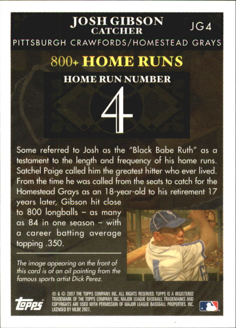 2007 Topps Gibson Home Run History #JG4 Josh Gibson back image