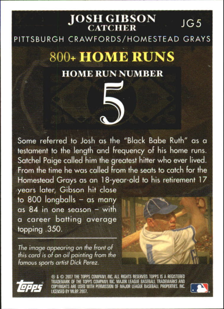2007 Topps Gibson Home Run History #JG5 Josh Gibson back image