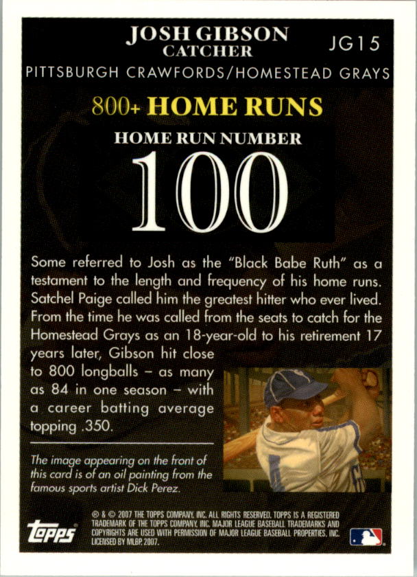 2007 Topps Gibson Home Run History #JG15 Josh Gibson back image