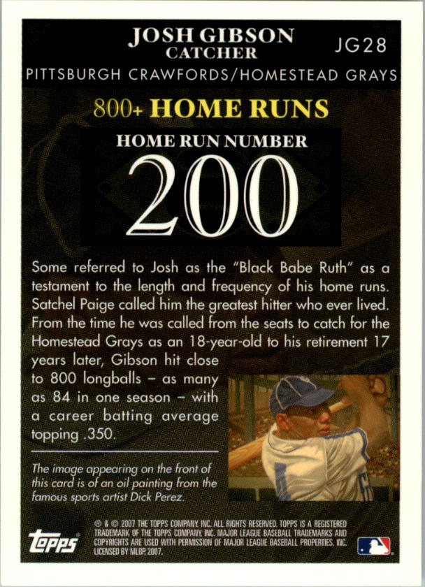 2007 Topps Gibson Home Run History #JG28 Josh Gibson back image