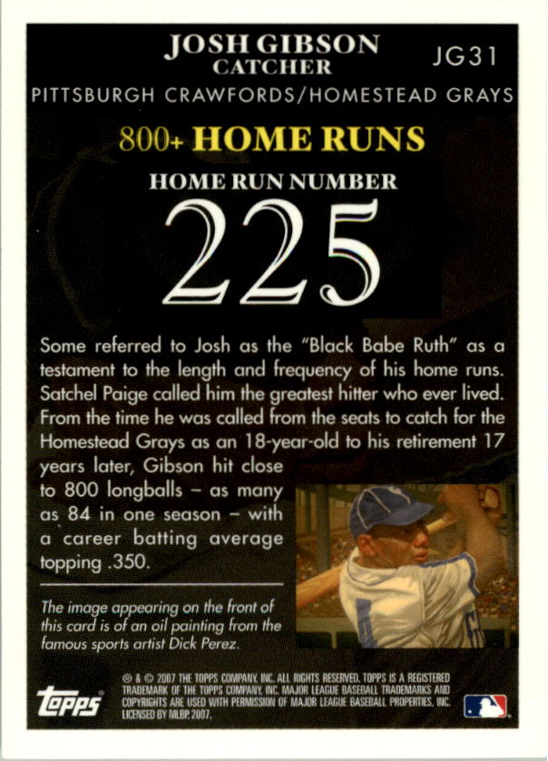 2007 Topps Gibson Home Run History #JG31 Josh Gibson back image