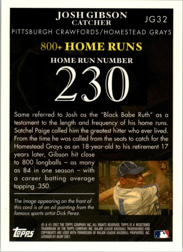 2007 Topps Gibson Home Run History #JG32 Josh Gibson back image