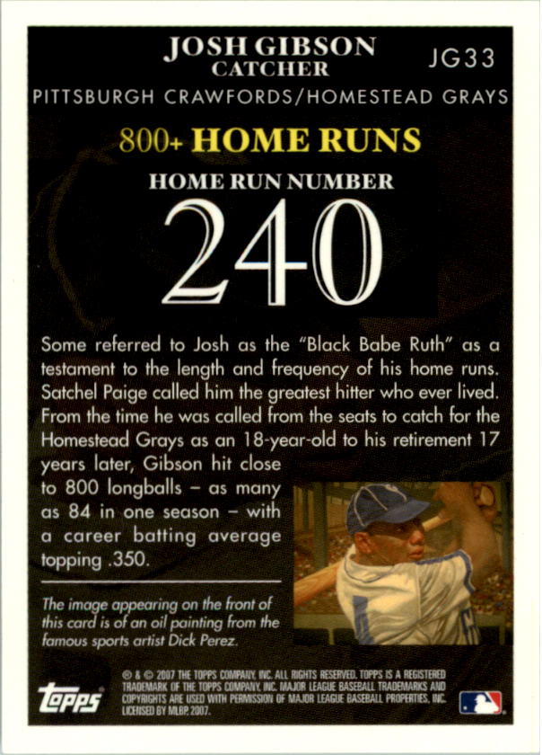 2007 Topps Gibson Home Run History #JG33 Josh Gibson back image