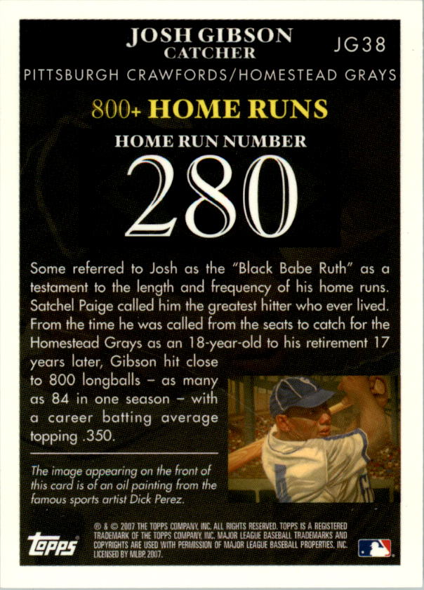 2007 Topps Gibson Home Run History #JG38 Josh Gibson back image