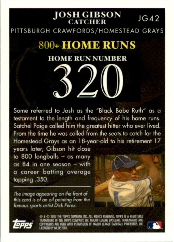 2007 Topps Gibson Home Run History #JG42 Josh Gibson back image