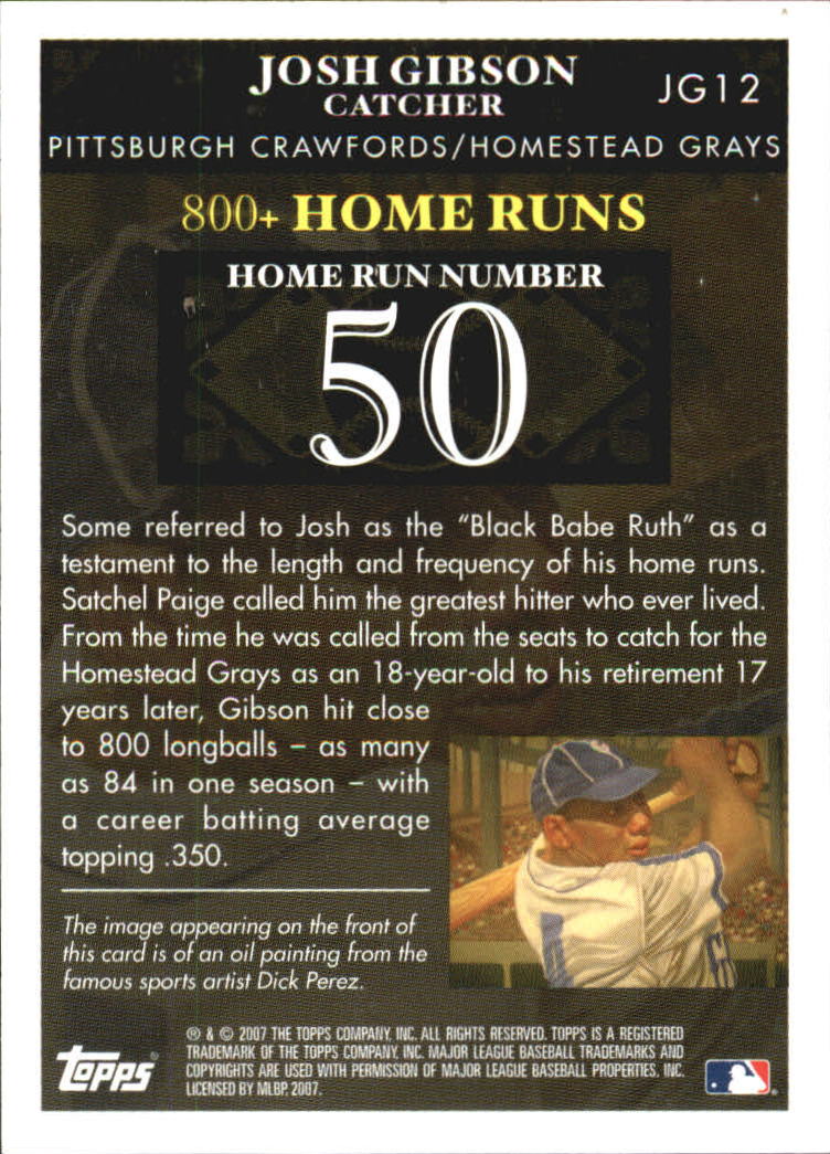 2007 Topps Gibson Home Run History #JG50 Josh Gibson back image