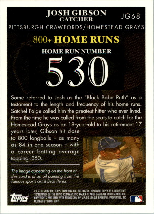2007 Topps Gibson Home Run History #JG68 Josh Gibson back image