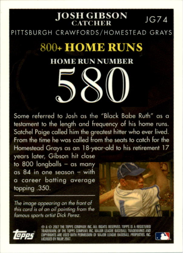 2007 Topps Gibson Home Run History #JG74 Josh Gibson back image