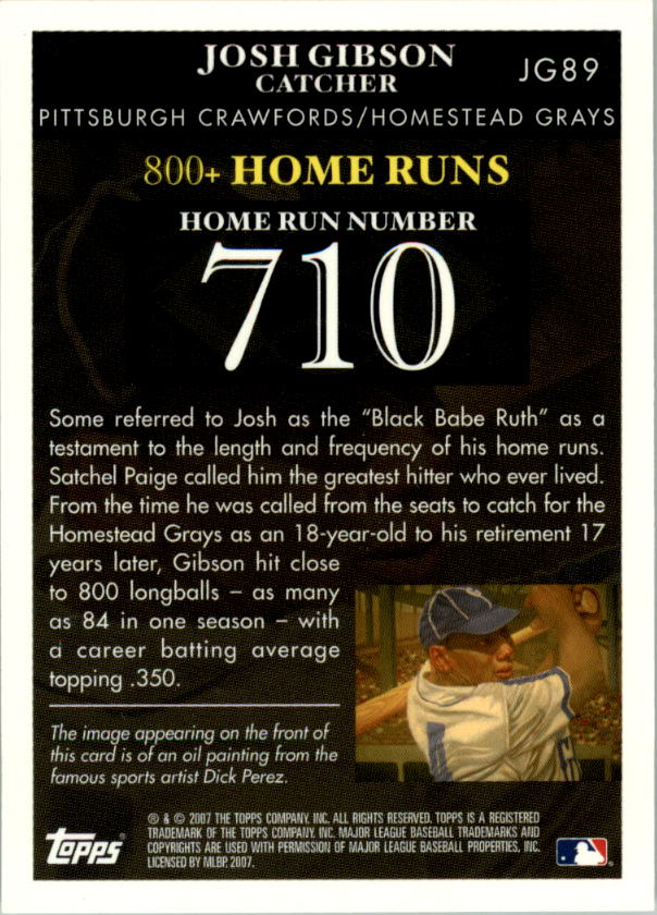 2007 Topps Gibson Home Run History #JG89 Josh Gibson back image