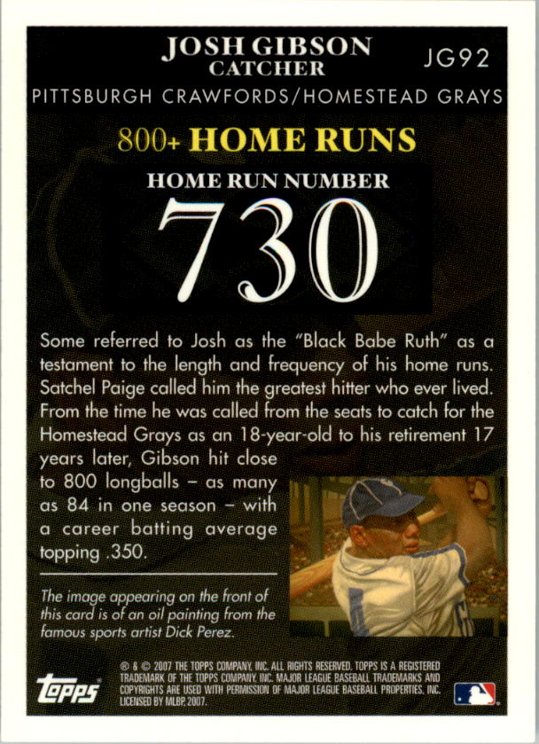 2007 Topps Gibson Home Run History #JG92 Josh Gibson back image