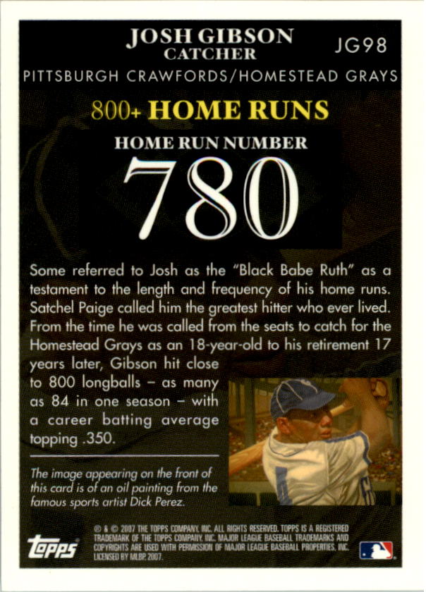 2007 Topps Gibson Home Run History #JG98 Josh Gibson back image