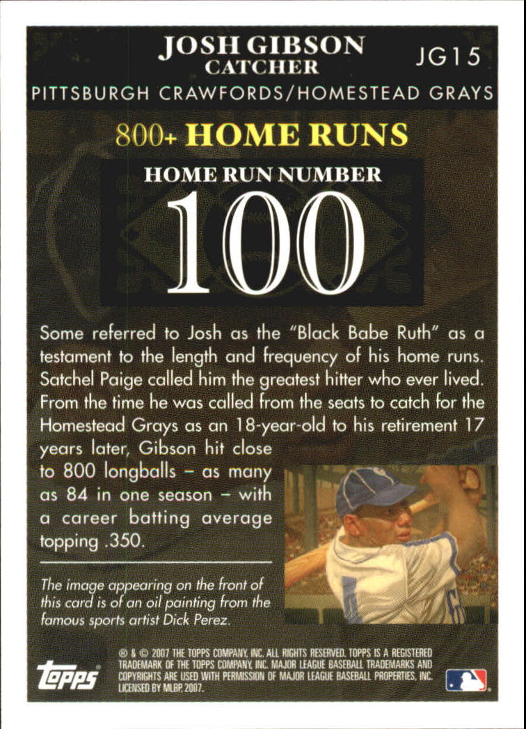 2007 Topps Gibson Home Run History #JG100 Josh Gibson back image