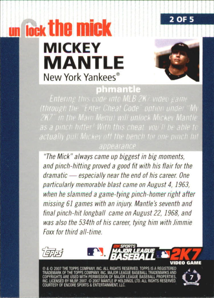 2007 Topps Unlock the Mick #2 Mickey Mantle back image