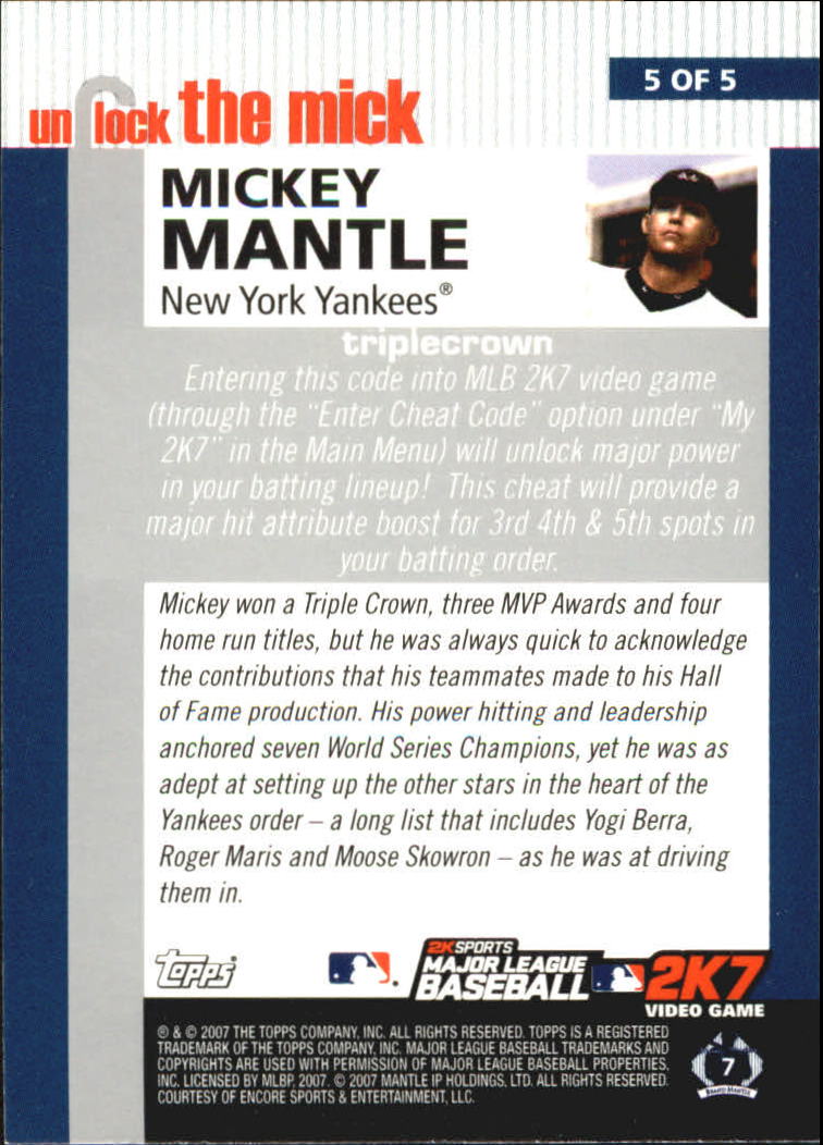 2007 Topps Unlock the Mick #5 Mickey Mantle back image