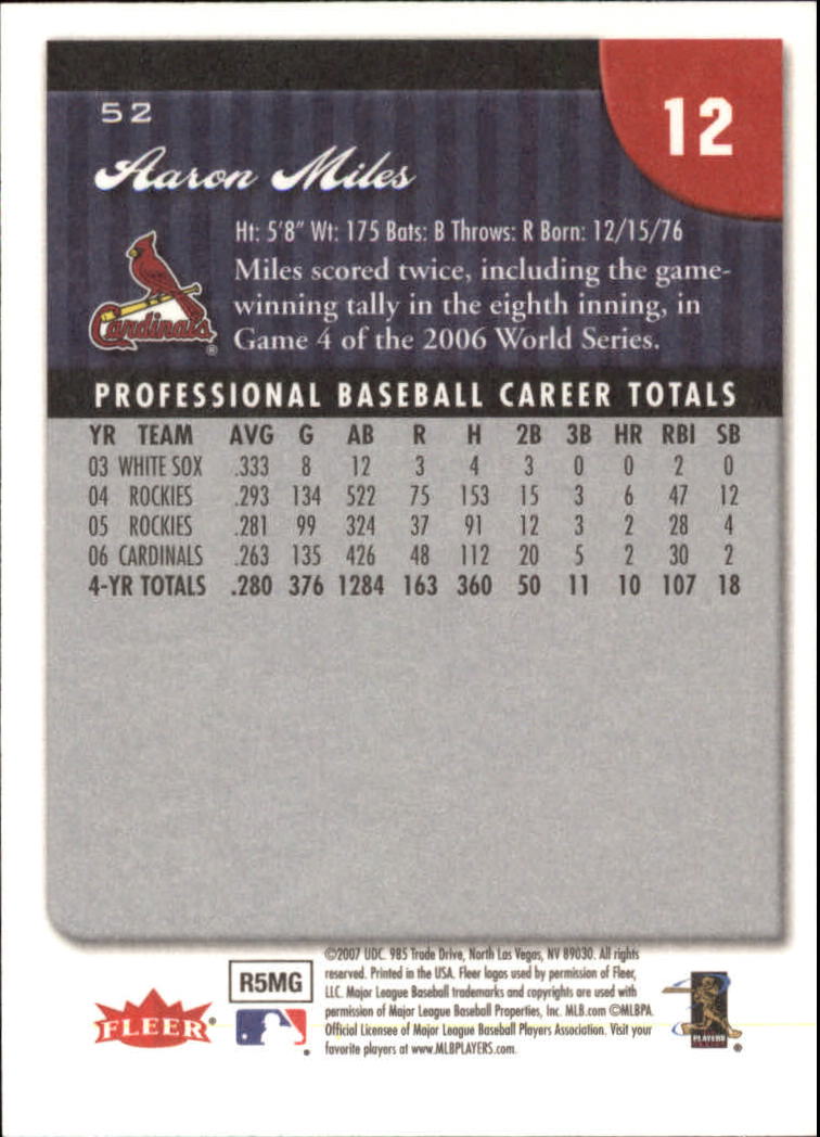 2007 Fleer Baseball "Main Set" Base Cards #1 to #200 - Picture 77 of 255