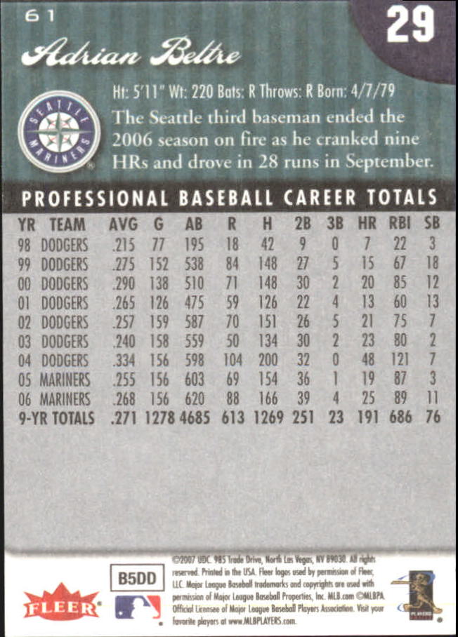 2007 Fleer Baseball "Mini Die Cuts" Parallel Cards - Picture 8 of 54