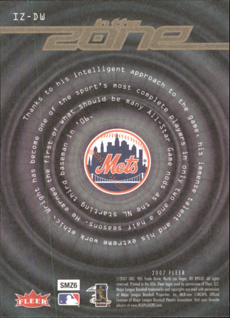 2007 Fleer In the Zone #DW David Wright back image
