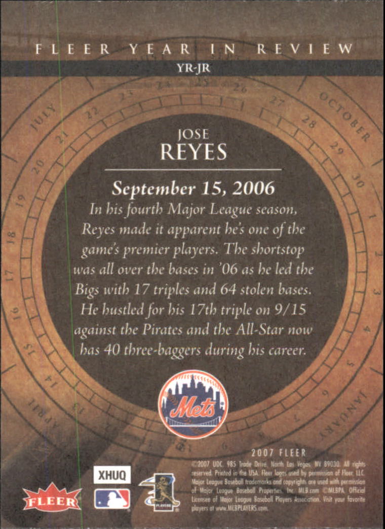 2007 Fleer Year in Review #JR Jose Reyes back image
