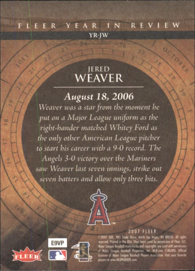 2007 Fleer Year in Review #JW Jered Weaver back image
