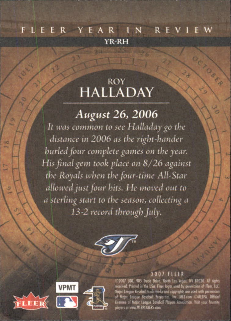 2007 Fleer Year in Review #RH Roy Halladay back image