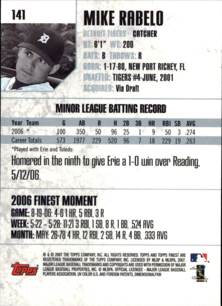 2007 Finest #141 Mike Rabelo RC back image