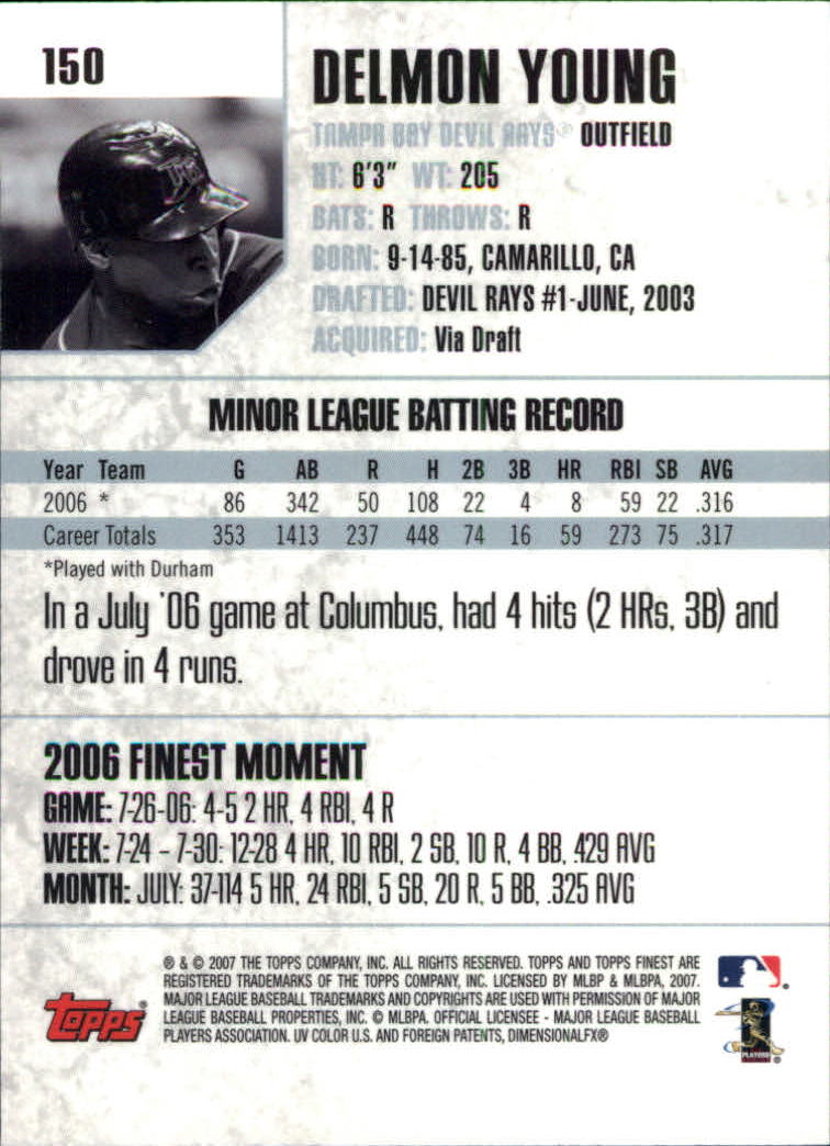 2007 Finest #150 Delmon Young (RC) back image