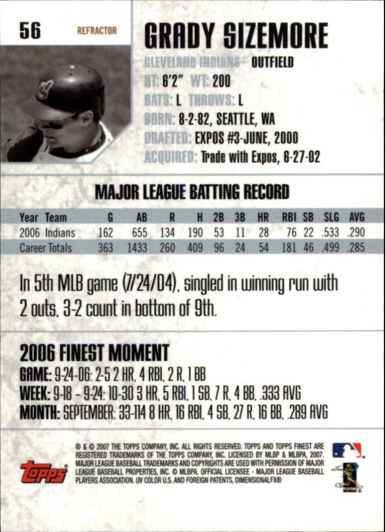 2007 Finest Refractors #56 Grady Sizemore back image