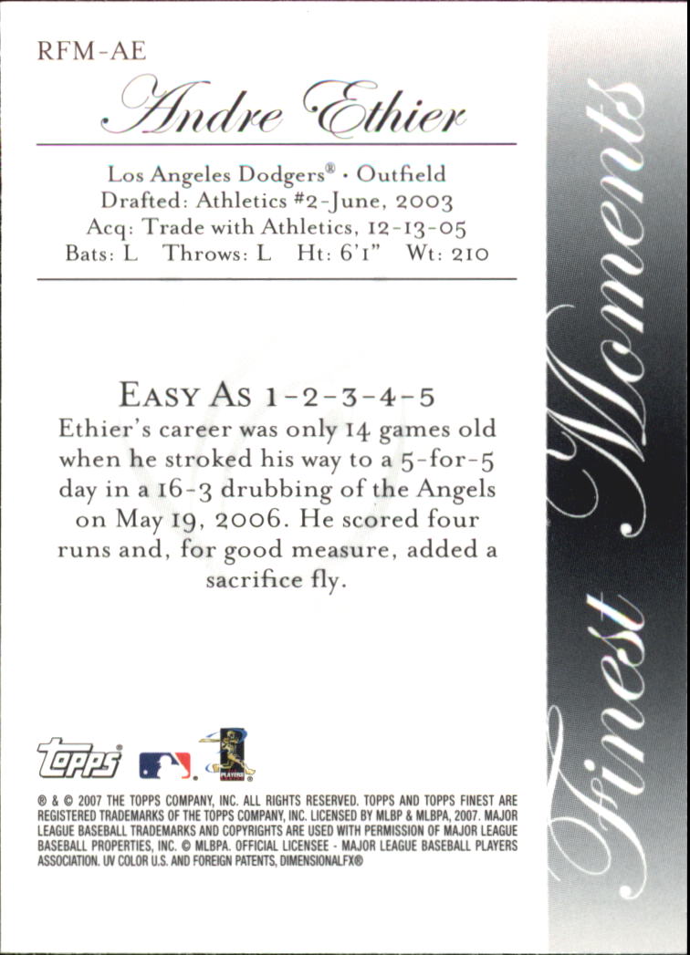 2007 Finest Rookie Finest Moments #AE Andre Ethier back image