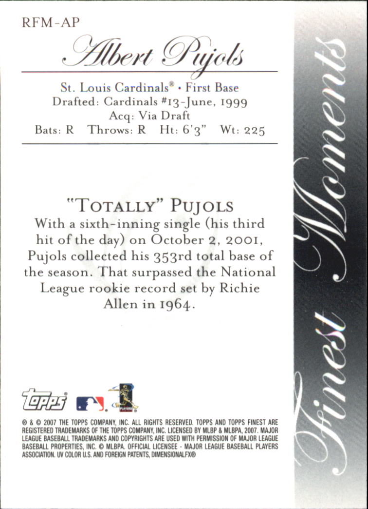 2007 Finest Rookie Finest Moments #AP Albert Pujols back image