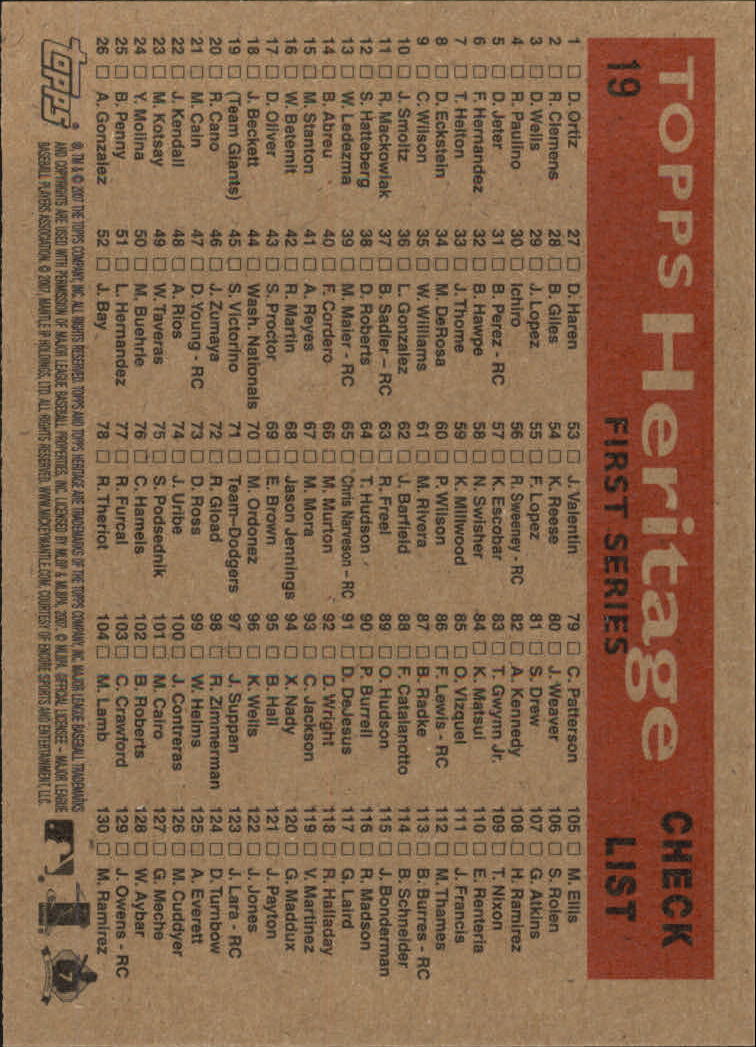 A2081- 2007 Topps Heritage BB Cards 1-218 +Rookies -You Pick- 15+ FREE US SHIP - Picture 152 of 472