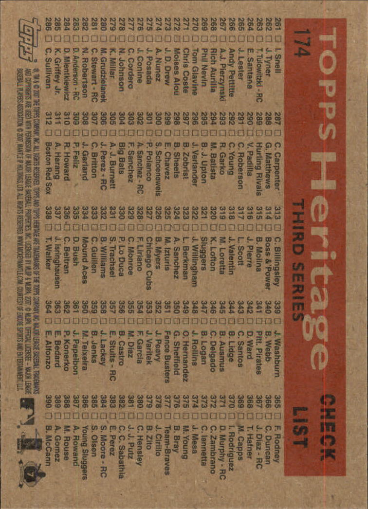 A2081- 2007 Topps Heritage BB Cards 1-218 +Rookies -You Pick- 15+ FREE US SHIP - Picture 114 of 472