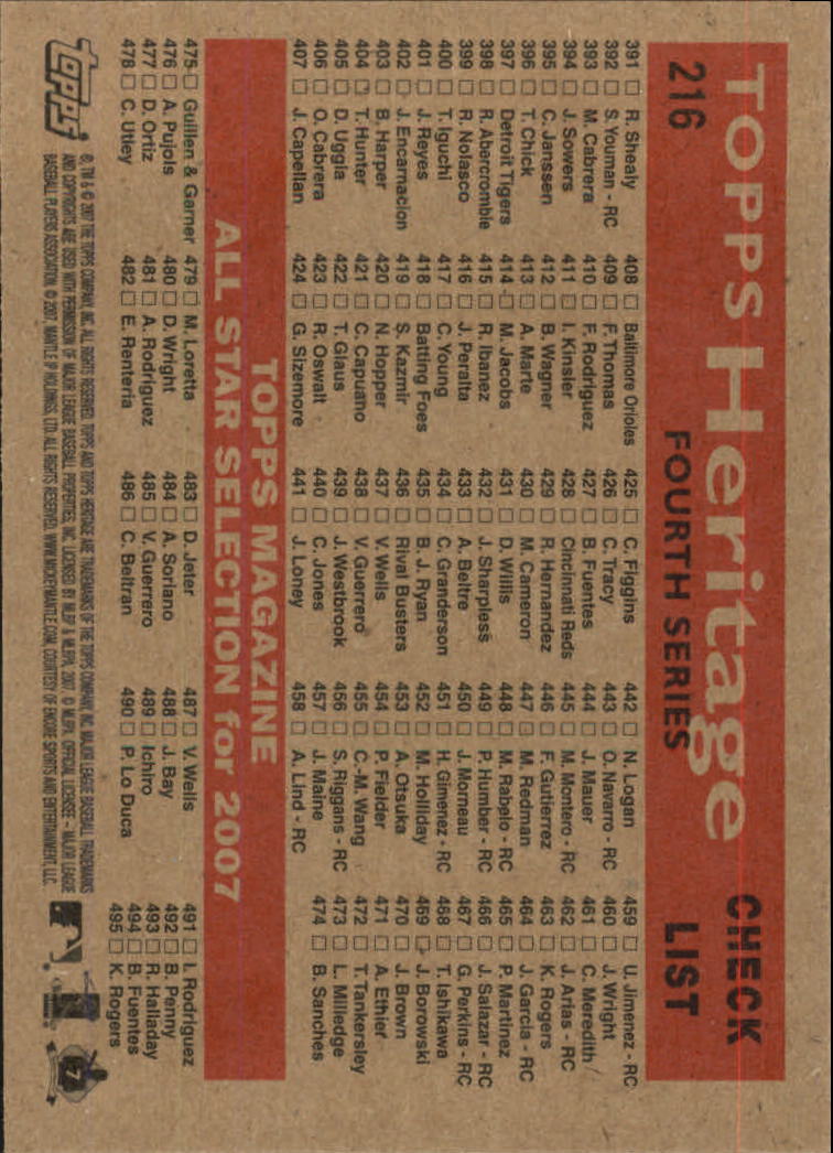 A2081- 2007 Topps Heritage BB Cards 1-218 +Rookies -You Pick- 15+ FREE US SHIP - Picture 204 of 472