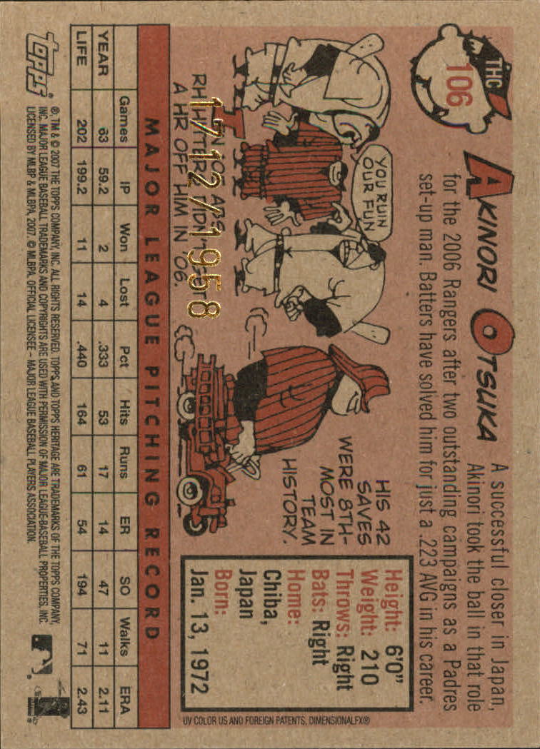 2007 Topps Heritage Baseball "Insert" Cards - Picture 29 of 85