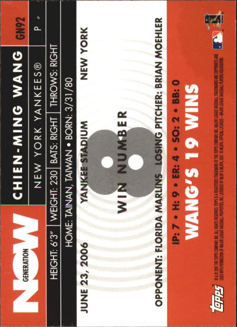 2007 Topps Generation Now #GN92 Chien-Ming Wang back image