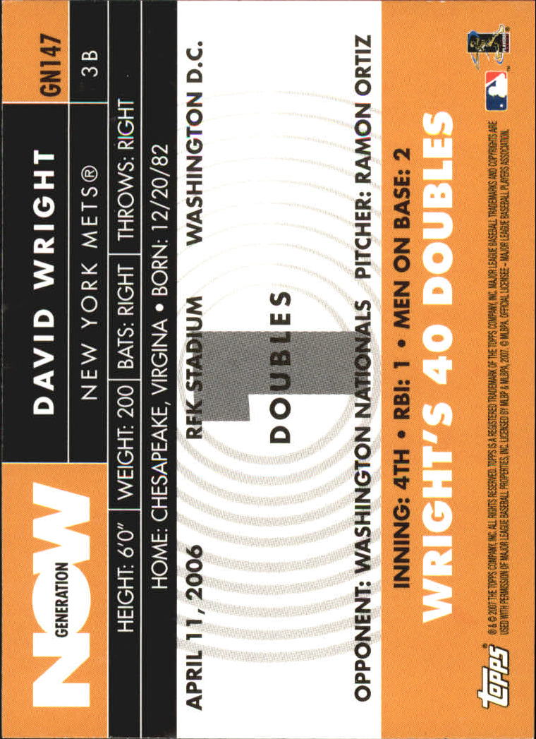 2007 Topps Generation Now #GN147 David Wright back image