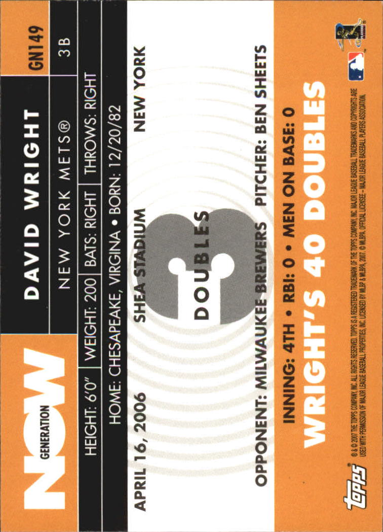 2007 Topps Generation Now #GN149 David Wright back image