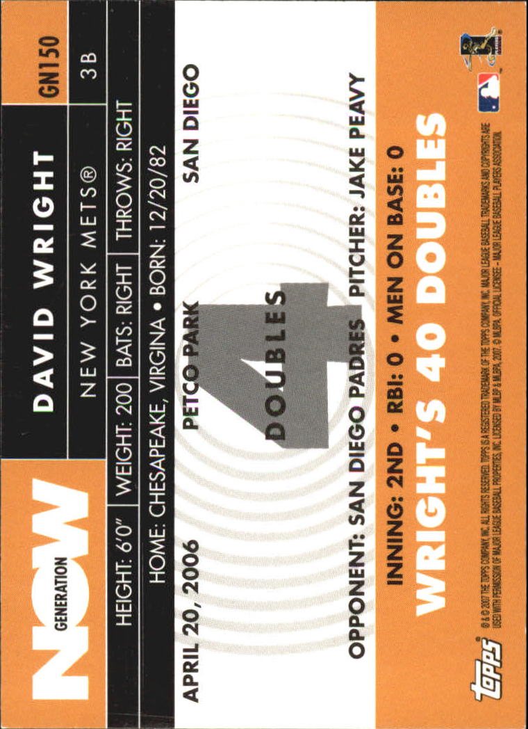 2007 Topps Generation Now #GN150 David Wright back image