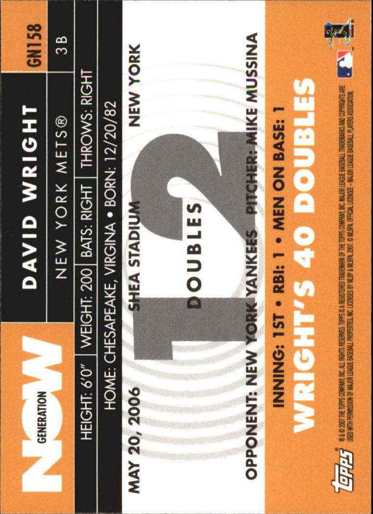 2007 Topps Generation Now #GN158 David Wright back image