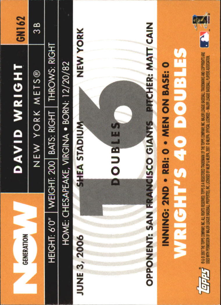 2007 Topps Generation Now #GN162 David Wright back image