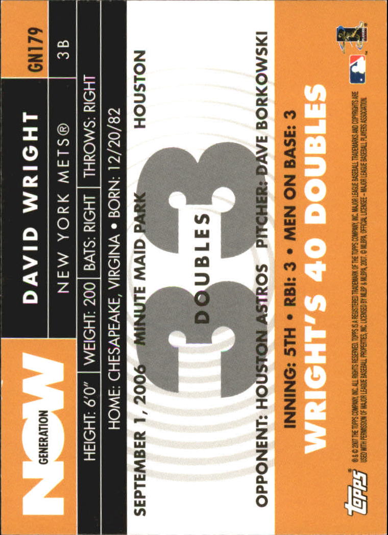 2007 Topps Generation Now #GN179 David Wright back image
