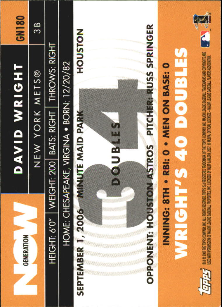 2007 Topps Generation Now #GN180 David Wright back image