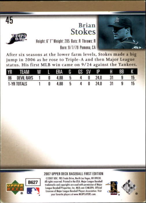 2007 Upper Deck First Edition #45 Brian Stokes (RC) back image