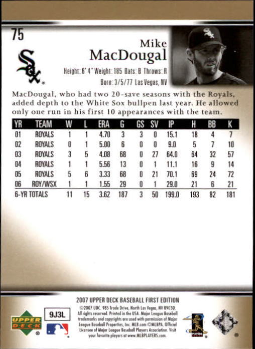 2007 Upper Deck First Edition #75 Mike MacDougal back image