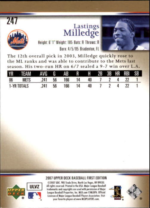 2007 Upper Deck First Edition #247 Lastings Milledge back image